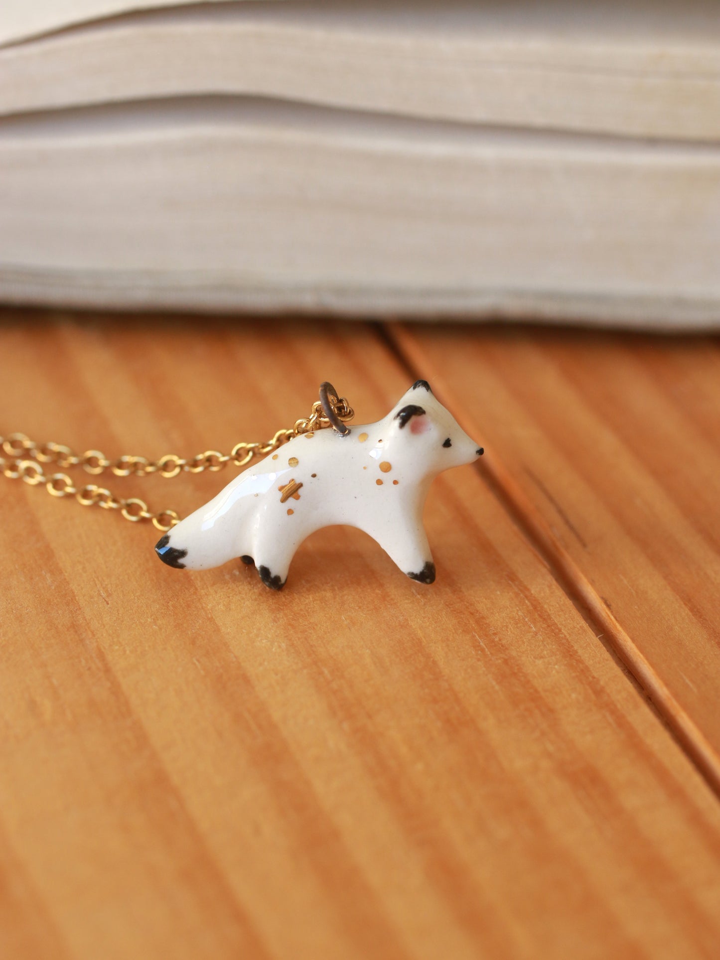 Starry arctic fox necklace