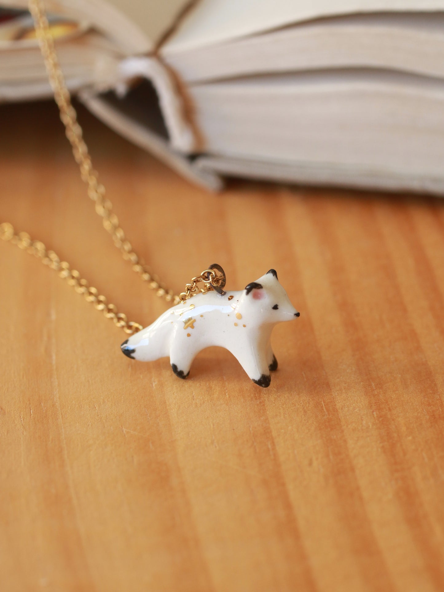 Starry arctic fox necklace