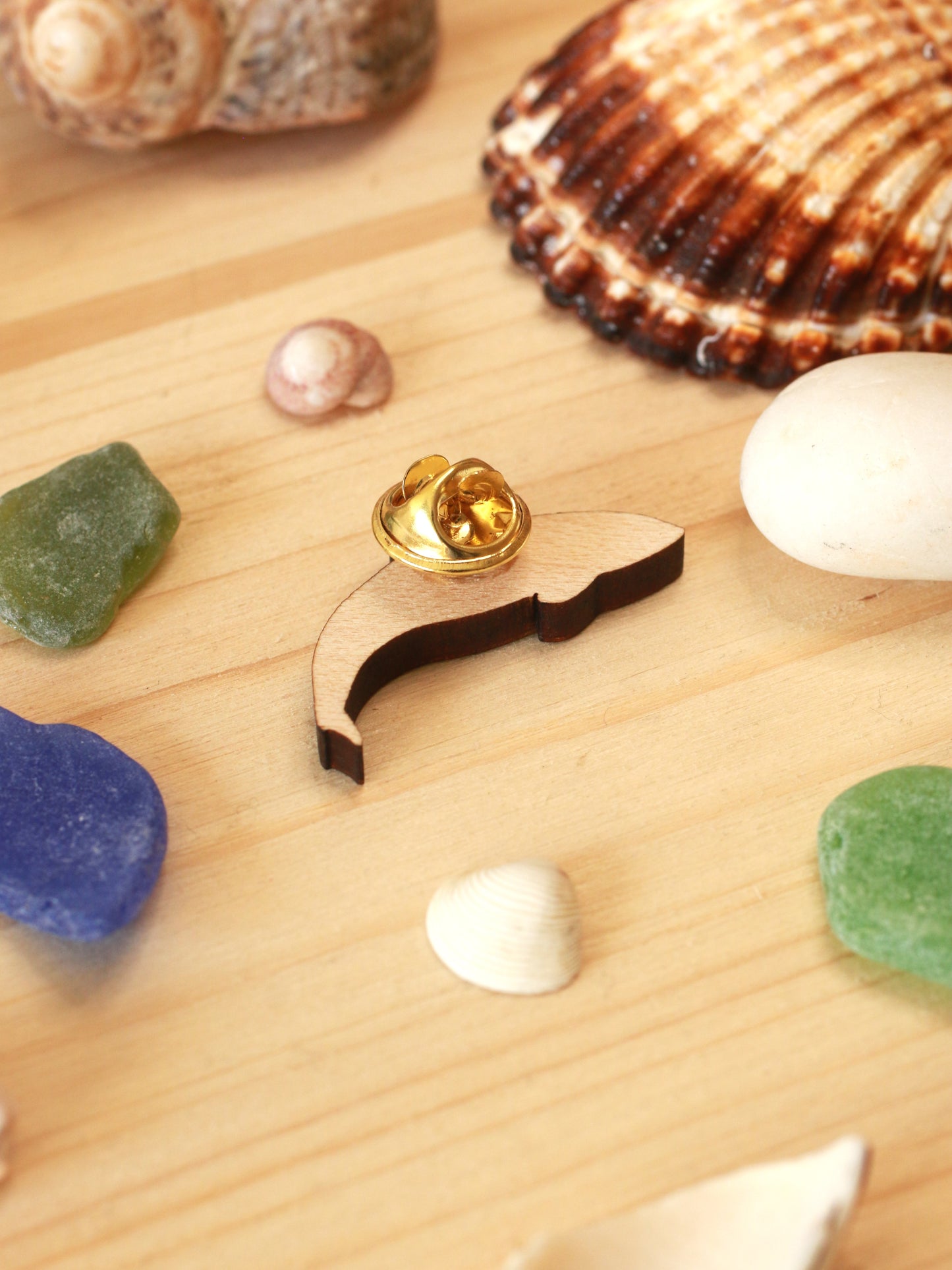 Orca pin - wooden killer whale brooch