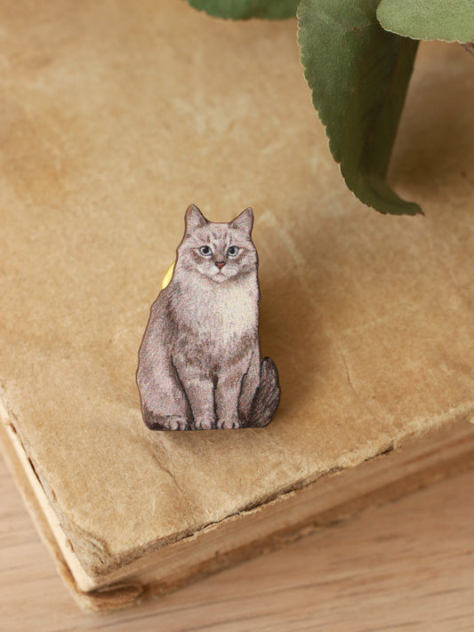 Siberian cat pin - wooden pin