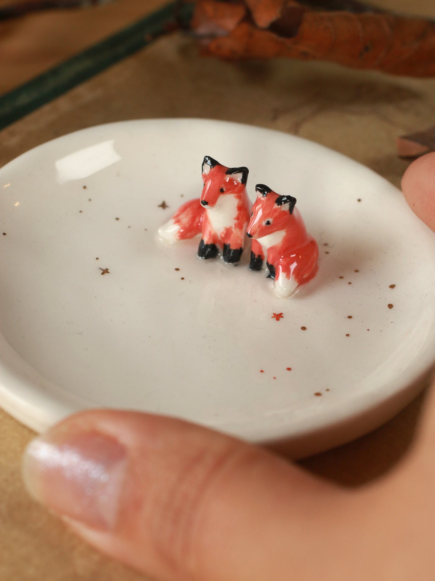 Foxes Ring Dish - Porcelain jewelry tray