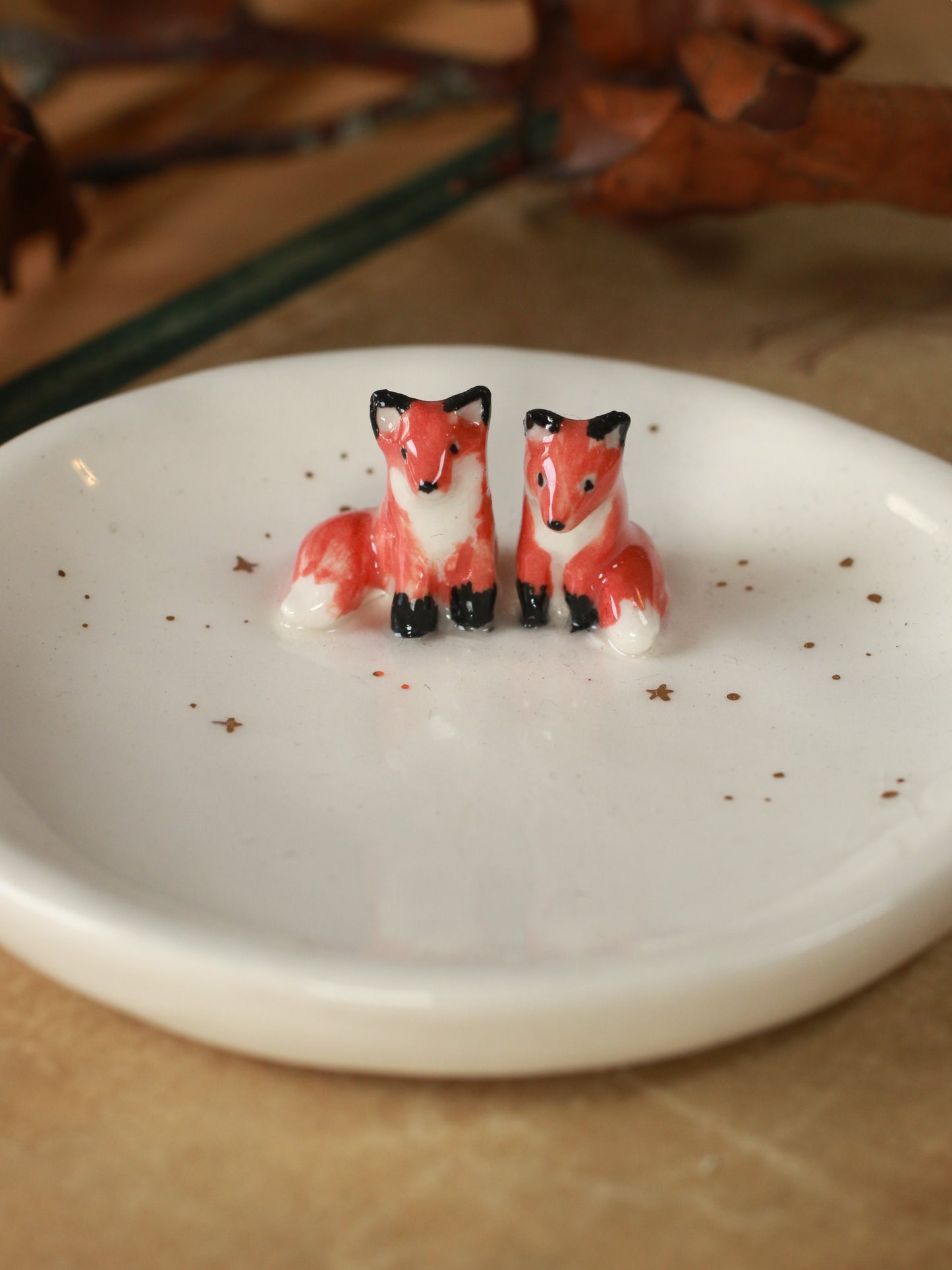 Foxes Ring Dish - Porcelain jewelry tray