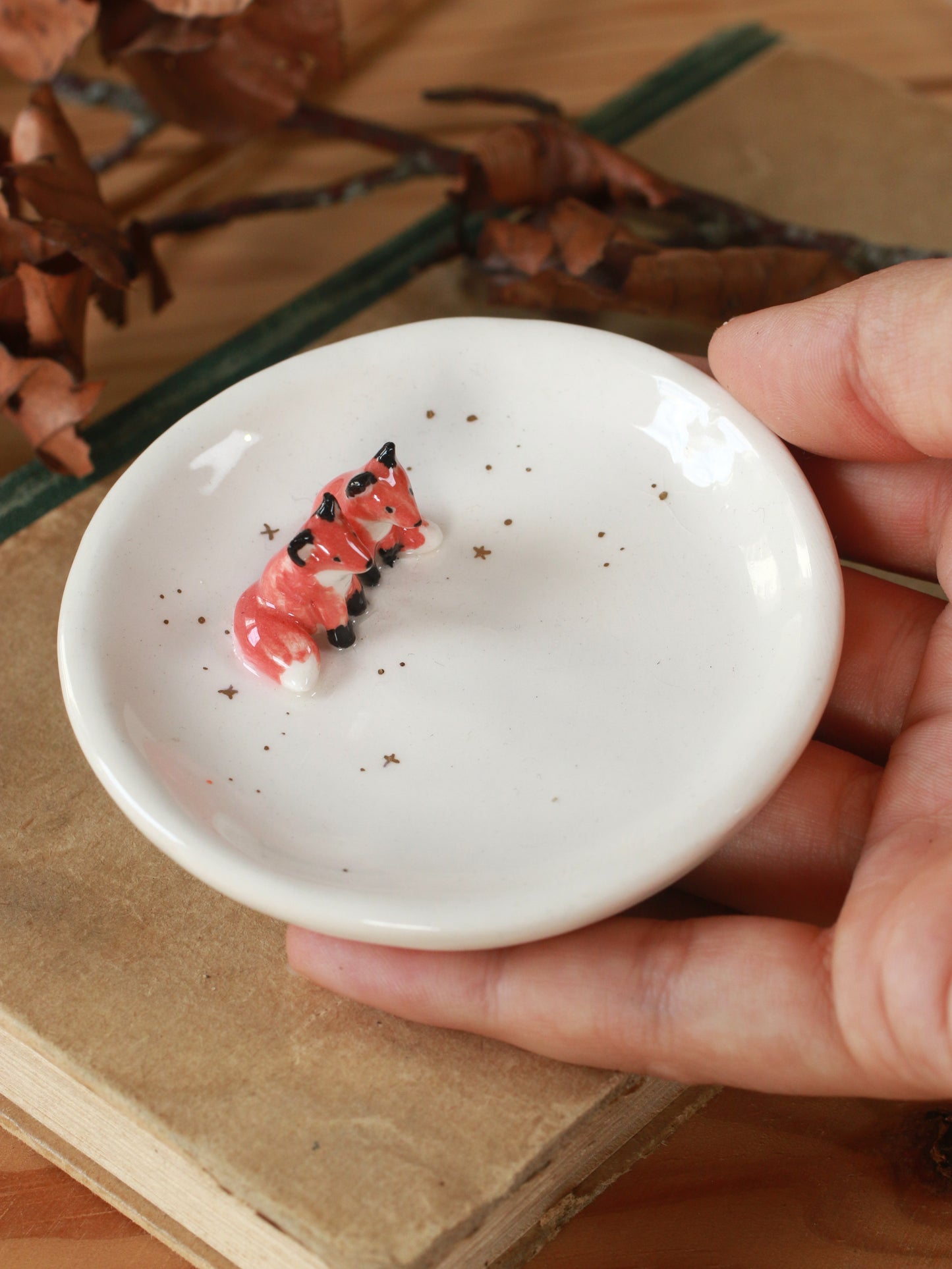 Foxes Ring Dish - Porcelain jewelry tray