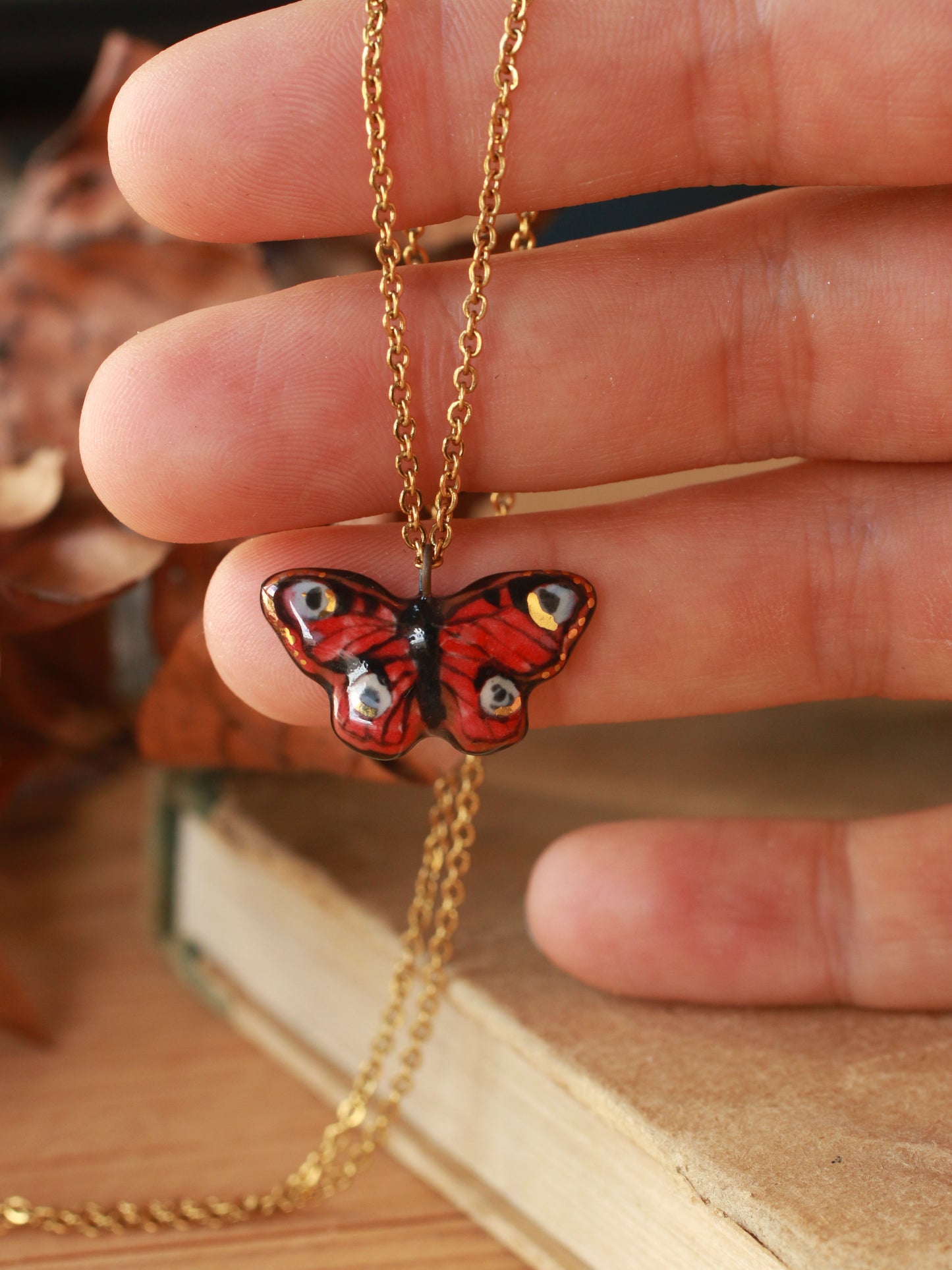 Peacock butterfly necklace