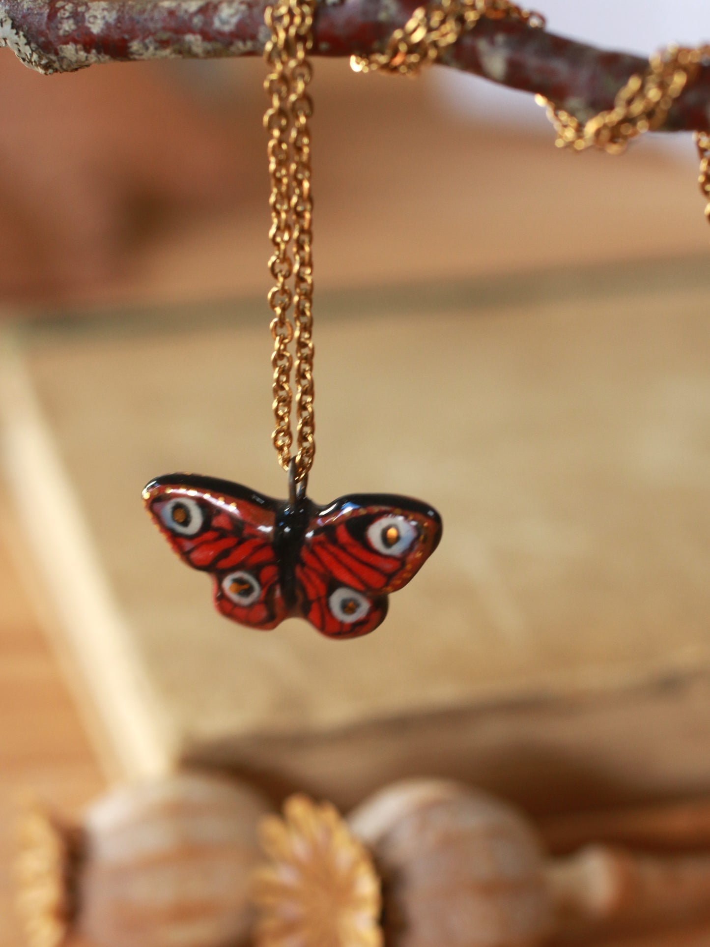 Peacock butterfly necklace