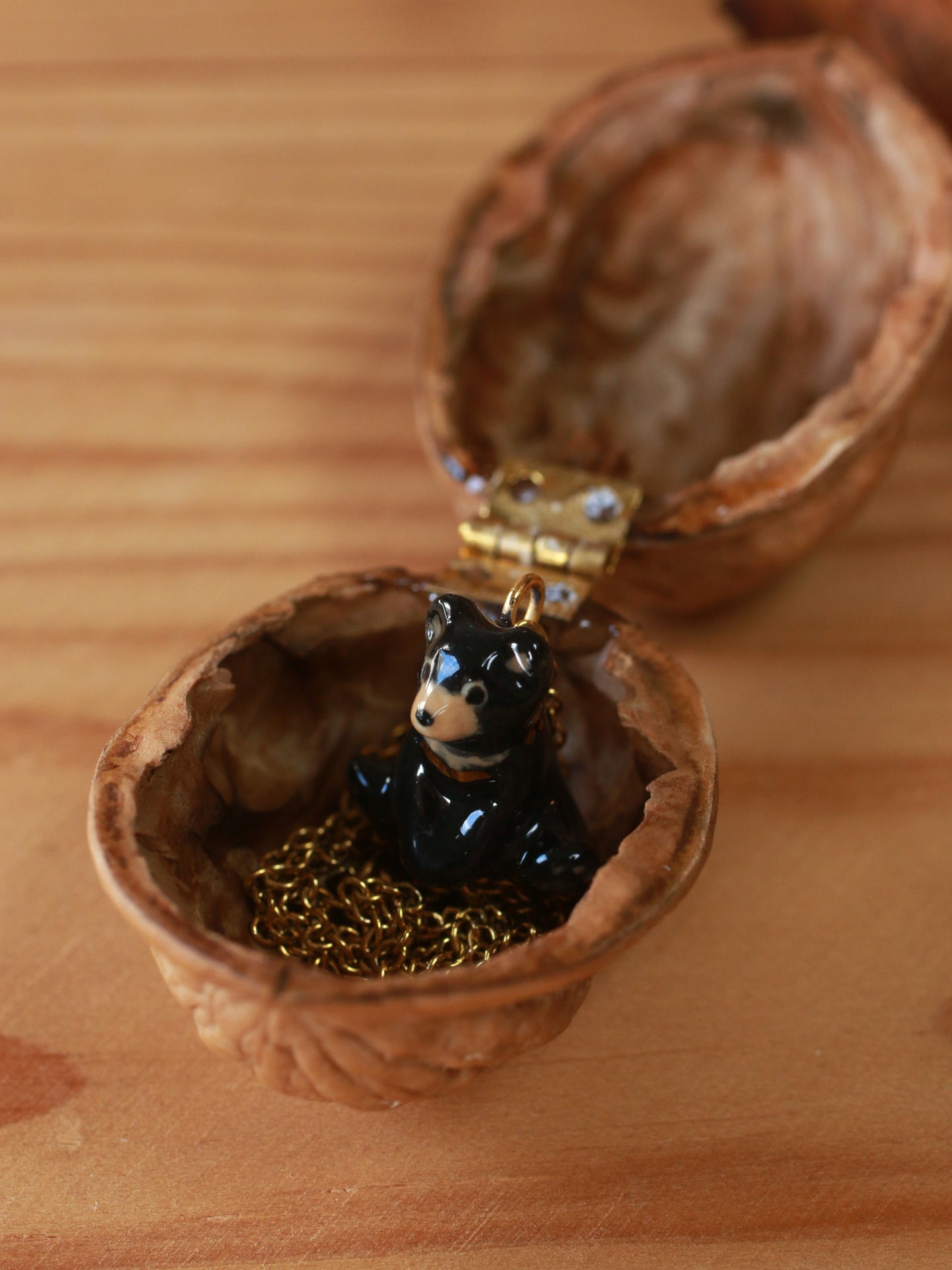 Black bear necklace in a walnut box