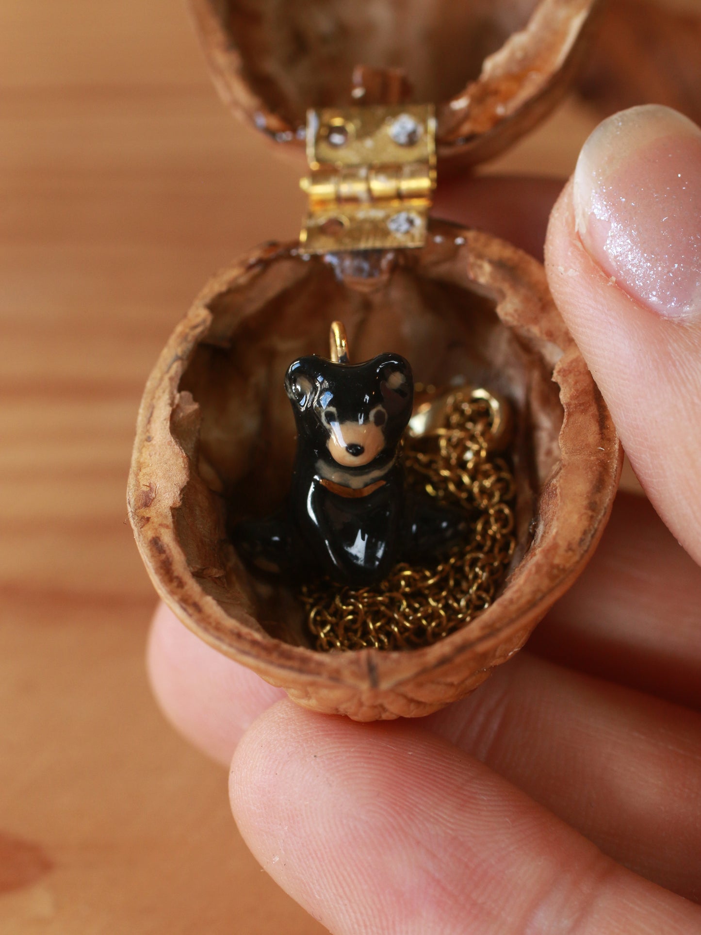 Black bear necklace in a walnut box