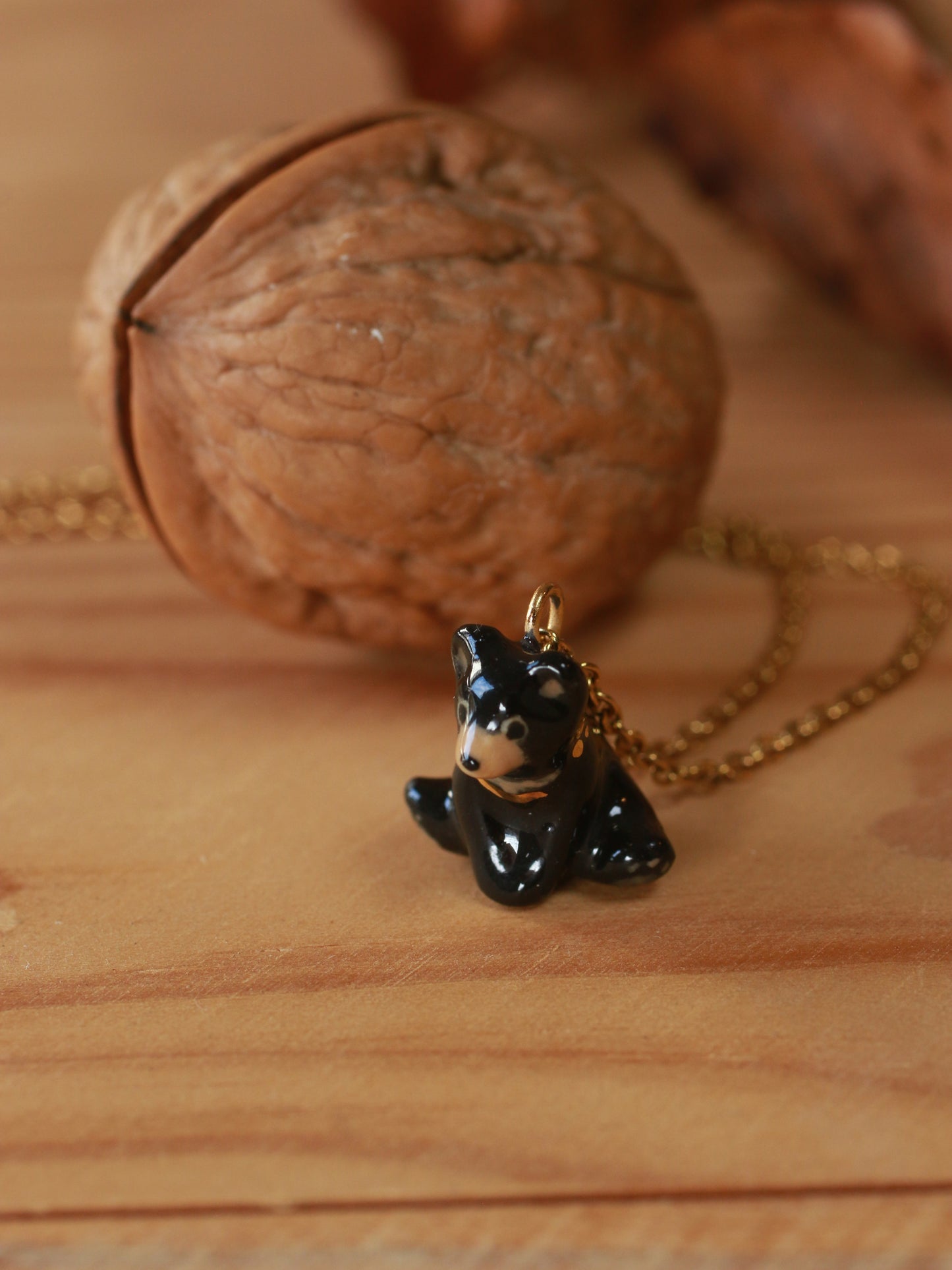Black bear necklace in a walnut box