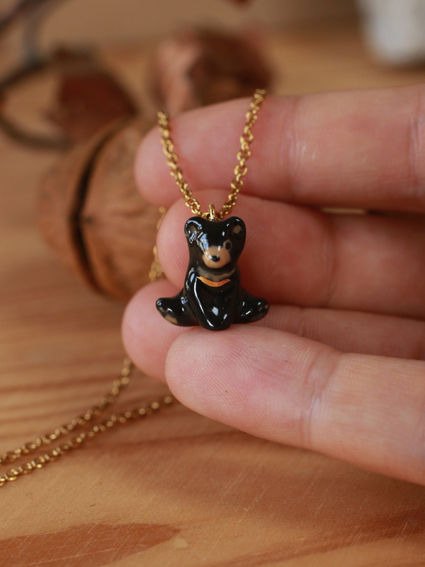 Black bear necklace in a walnut box