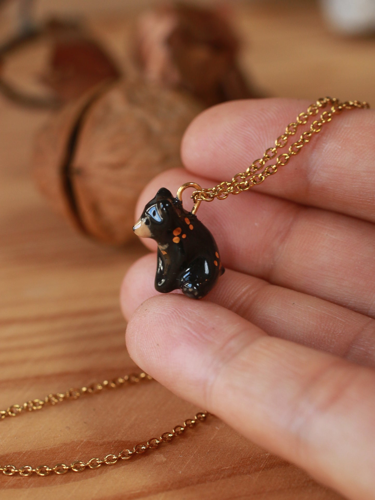 Black bear necklace in a walnut box