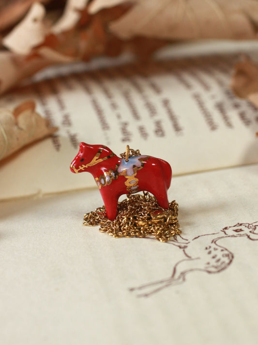 Dala horse necklace