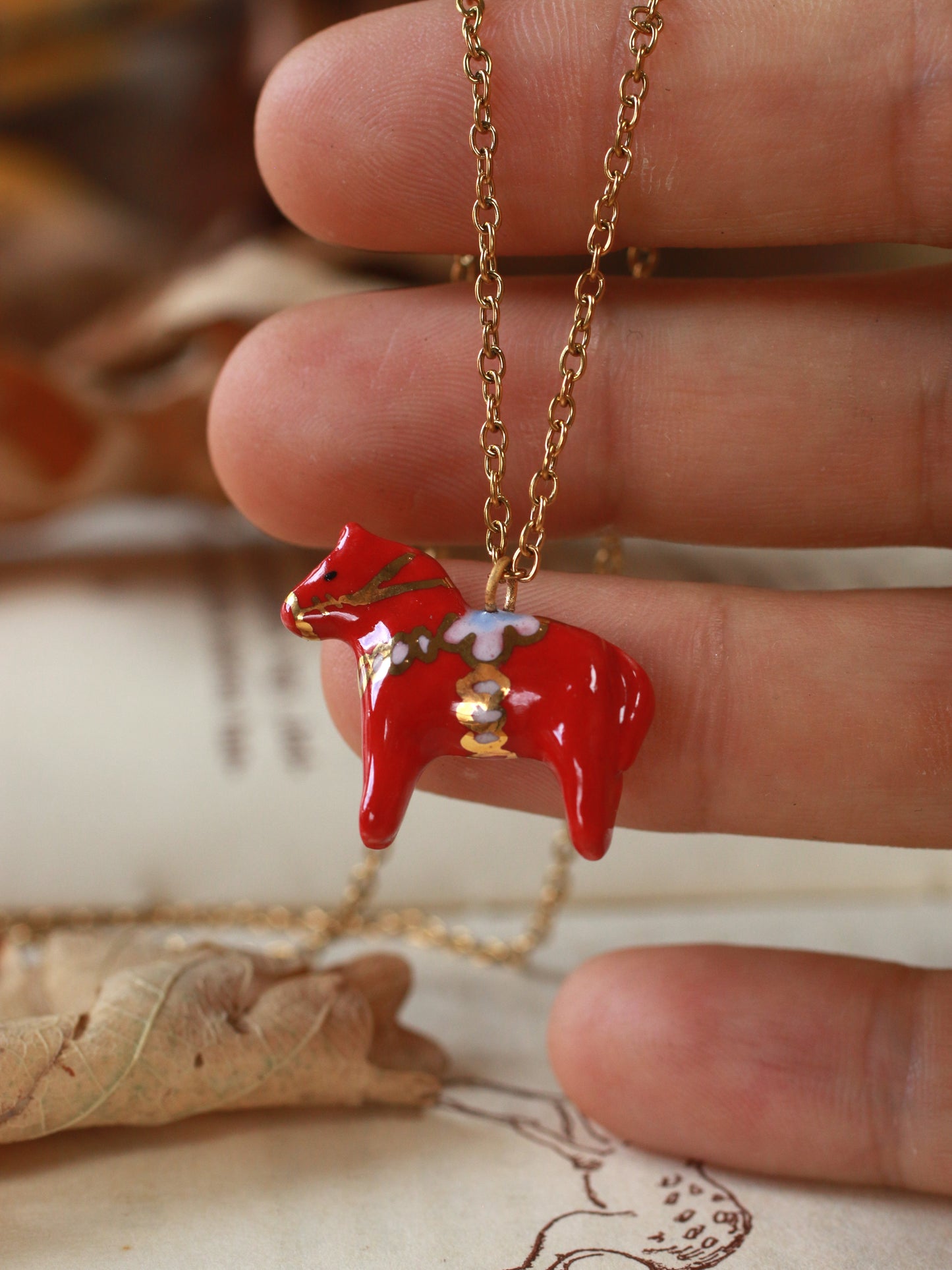 Dala horse necklace