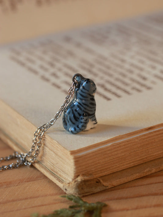 Grey tabby cat necklace