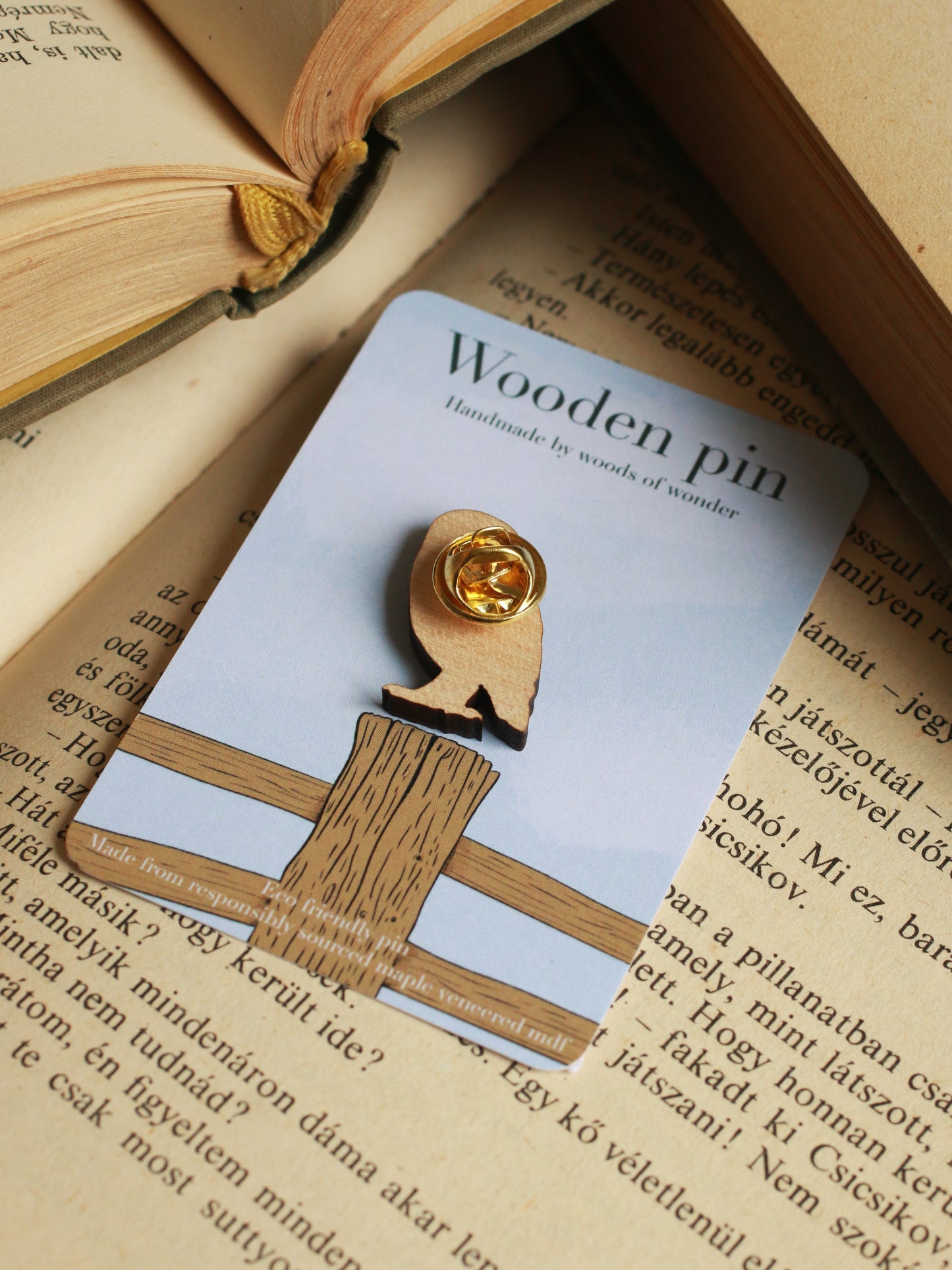 Burrowing owl pin - wooden pin