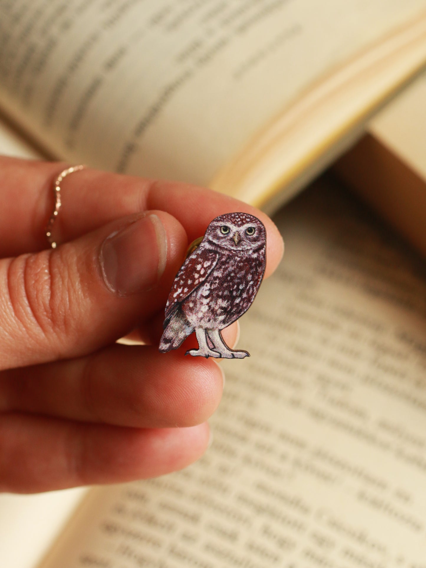 Burrowing owl pin - wooden pin