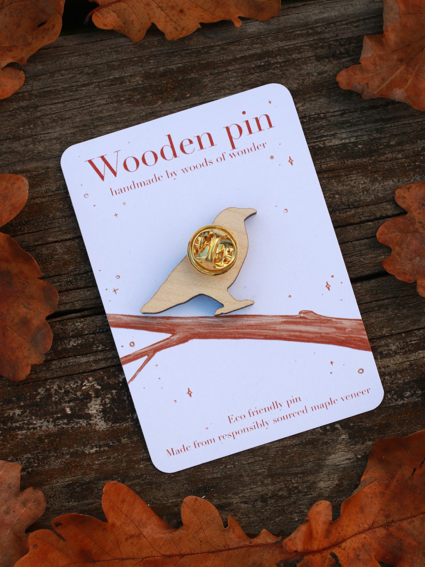 Crow pin - wooden bird pin