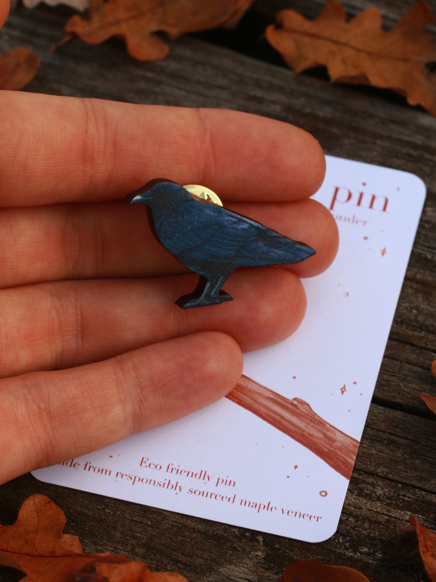 Crow pin - wooden bird pin