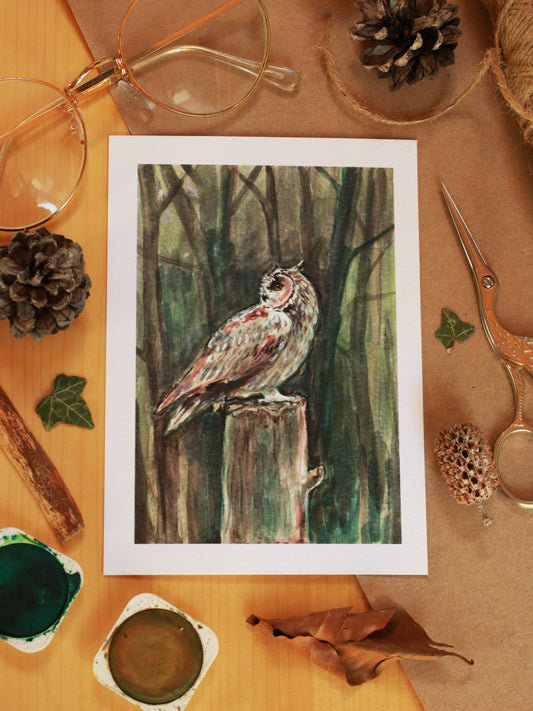 Great horned owl - A6 art print - postcard