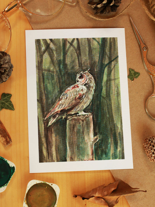Great horned owl - A6 art print - postcard