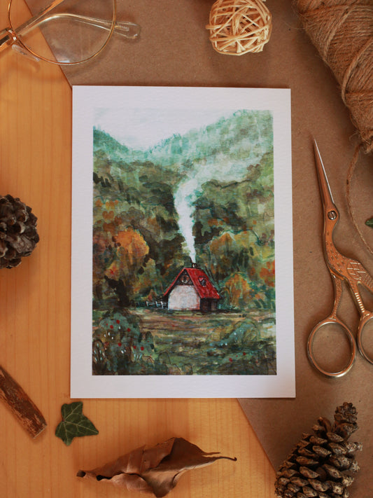 Cottage in the mountains - A6 art print - postcard
