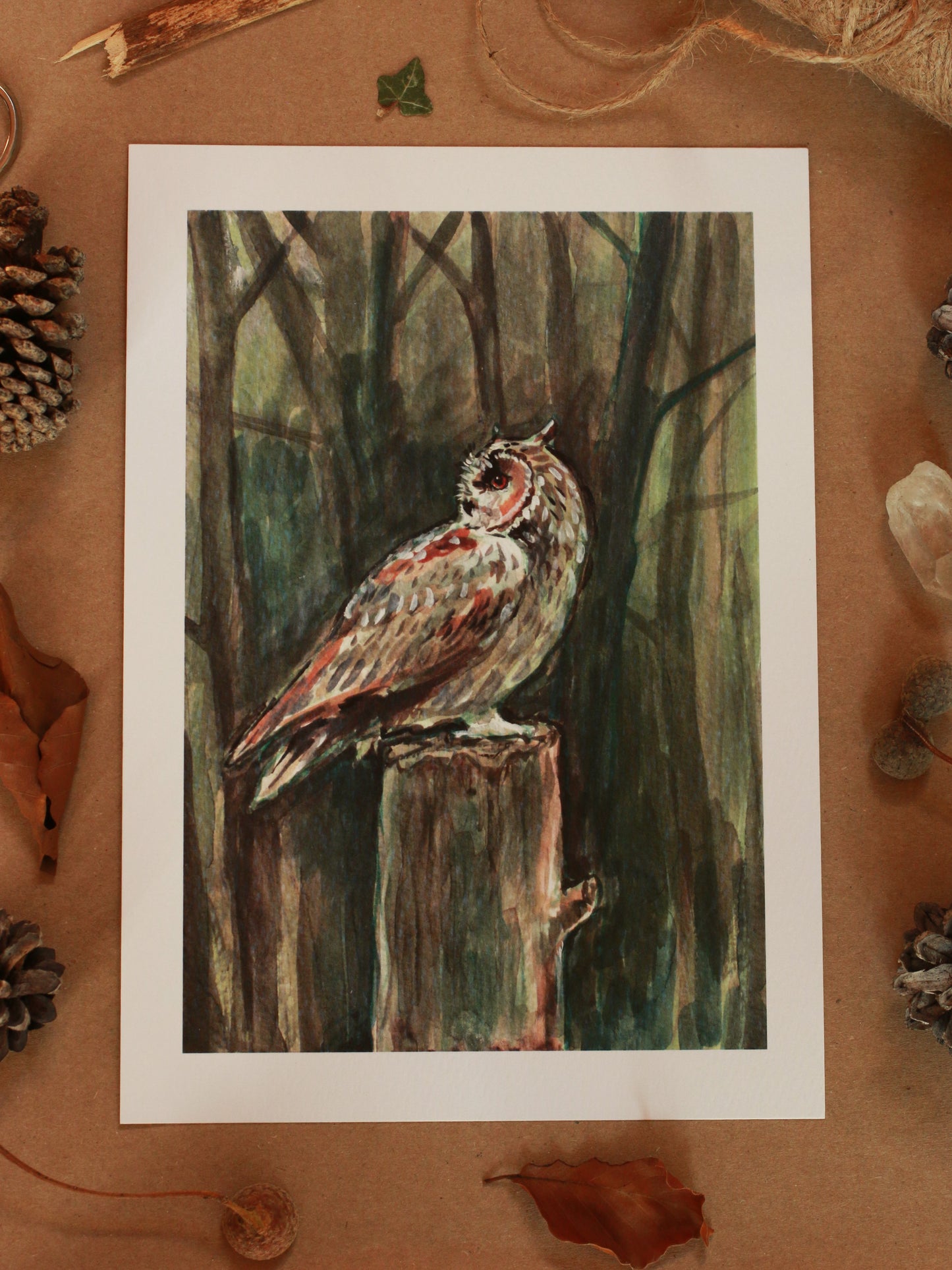Great horned owl - A5 art print