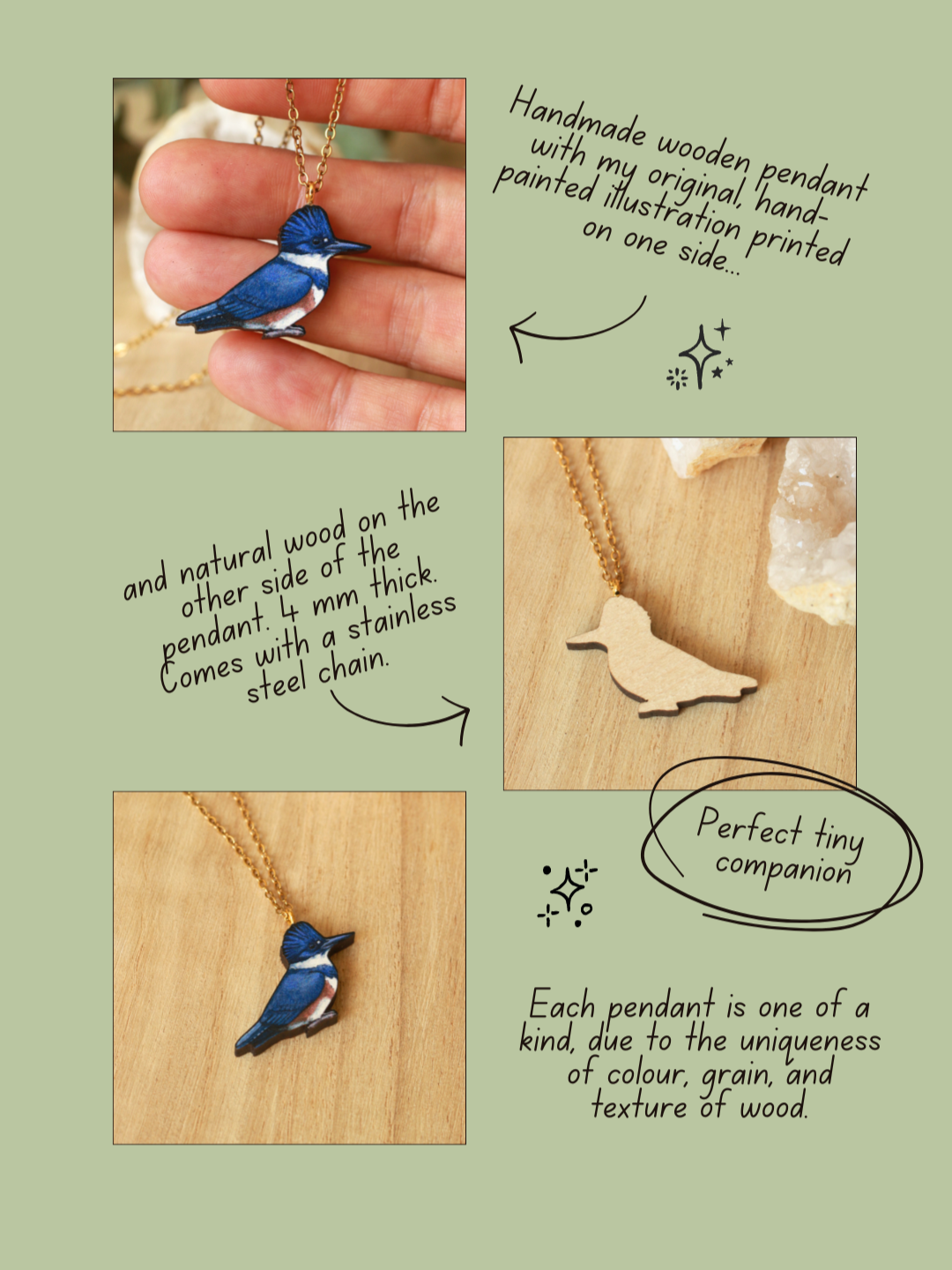 Belted kingfisher necklace