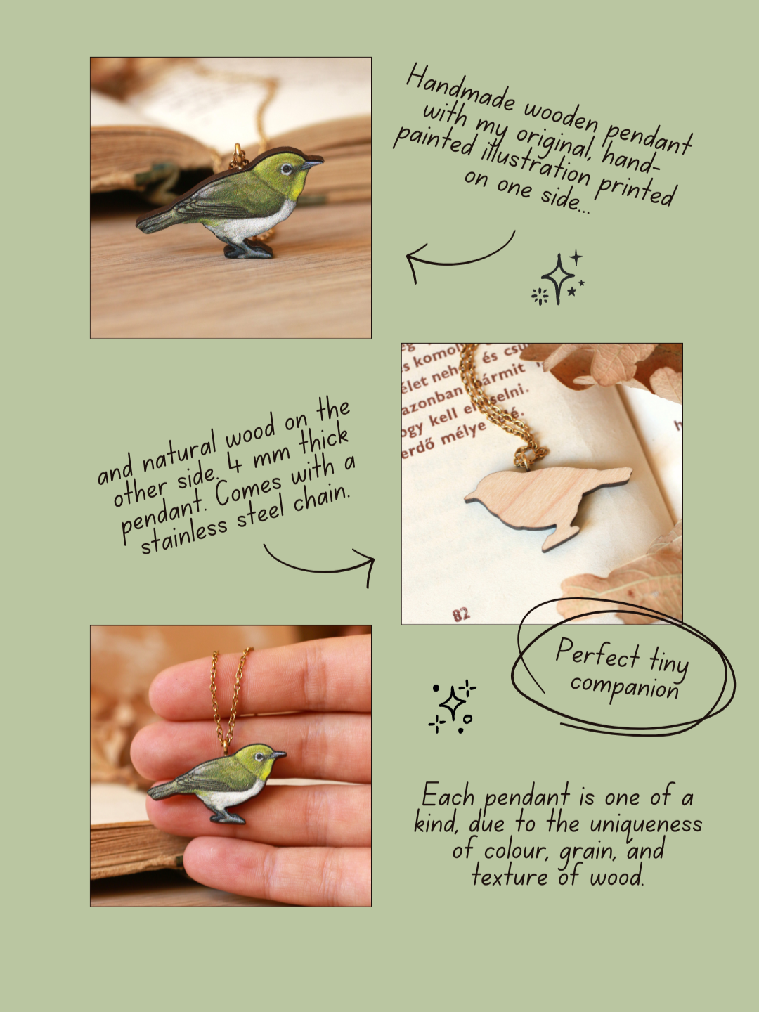 Japanese white eye necklace