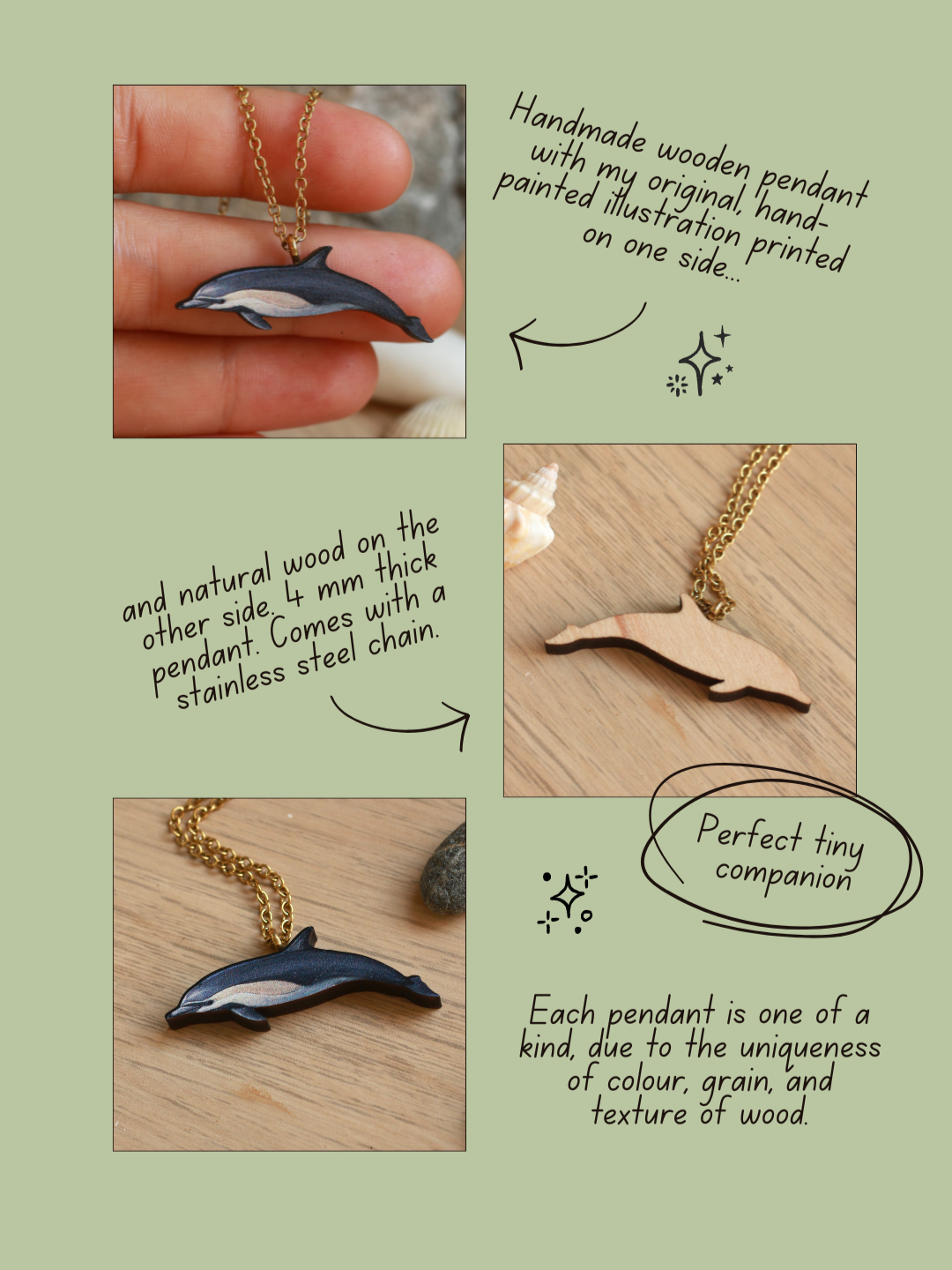 Wooden dolphin necklace