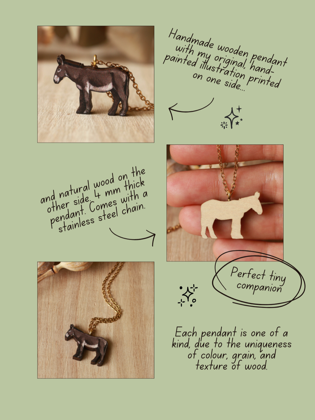 Donkey necklace - wooden donkey pendant