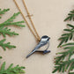 Chickadee necklace - wooden bird pendant