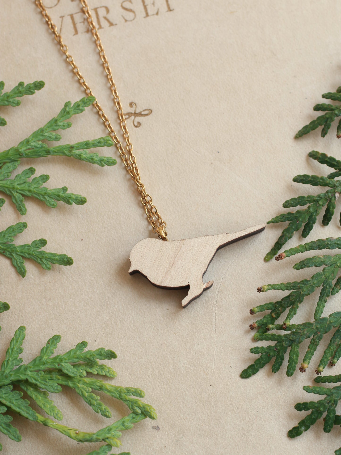 Chickadee necklace - wooden bird pendant