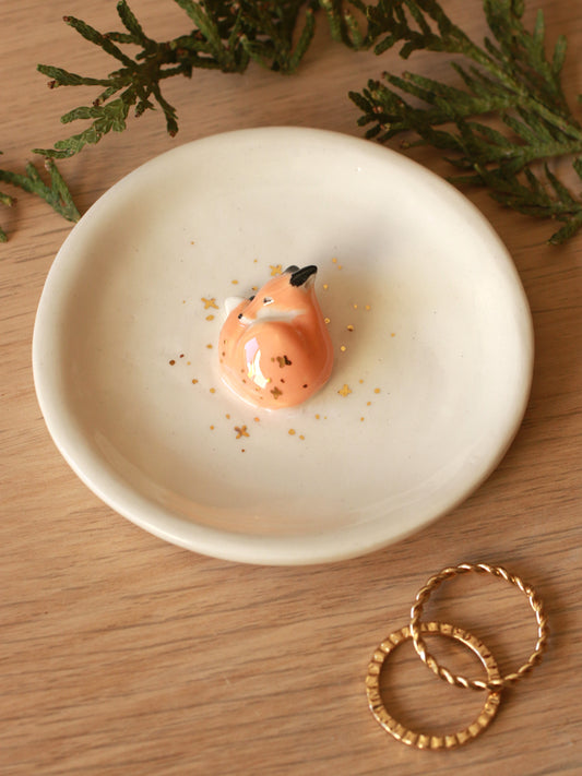 Sleeping Fox Jewelry Dish - Ceramic Trinket Dish