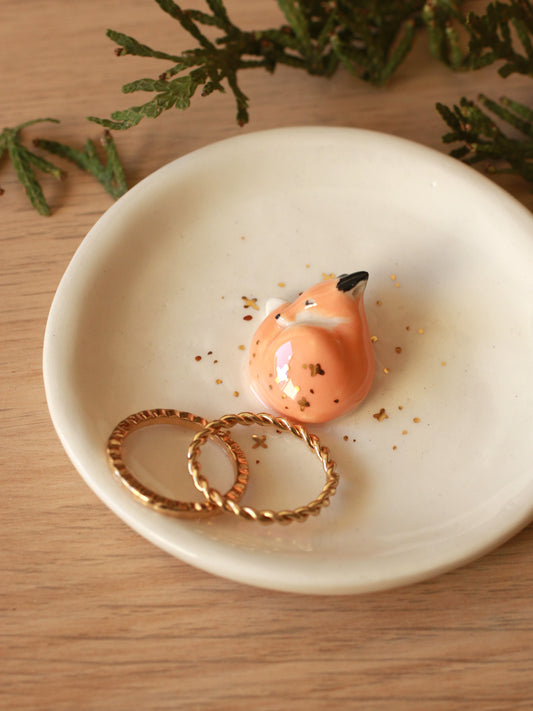 Sleeping Fox Jewelry Dish - Ceramic Trinket Dish