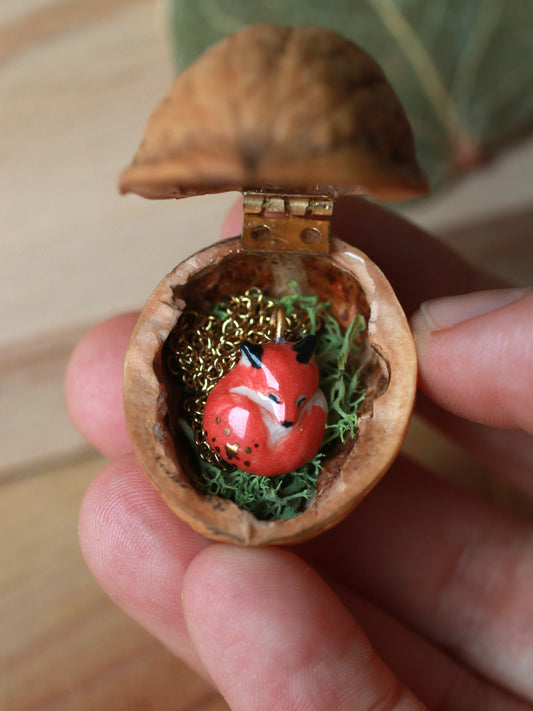 Sleeping Fox necklace in a walnut box