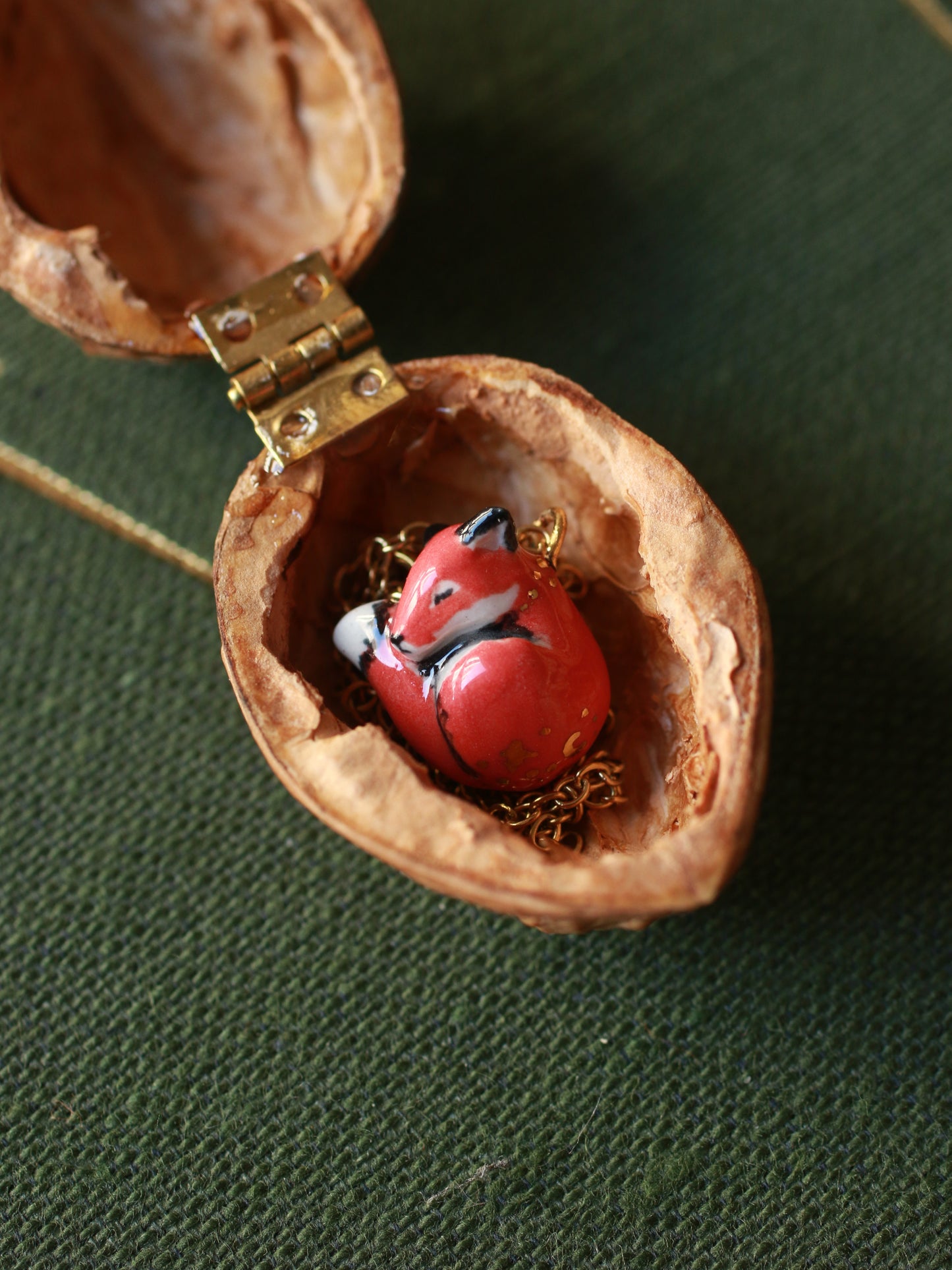 Sleeping Fox necklace in a walnut box