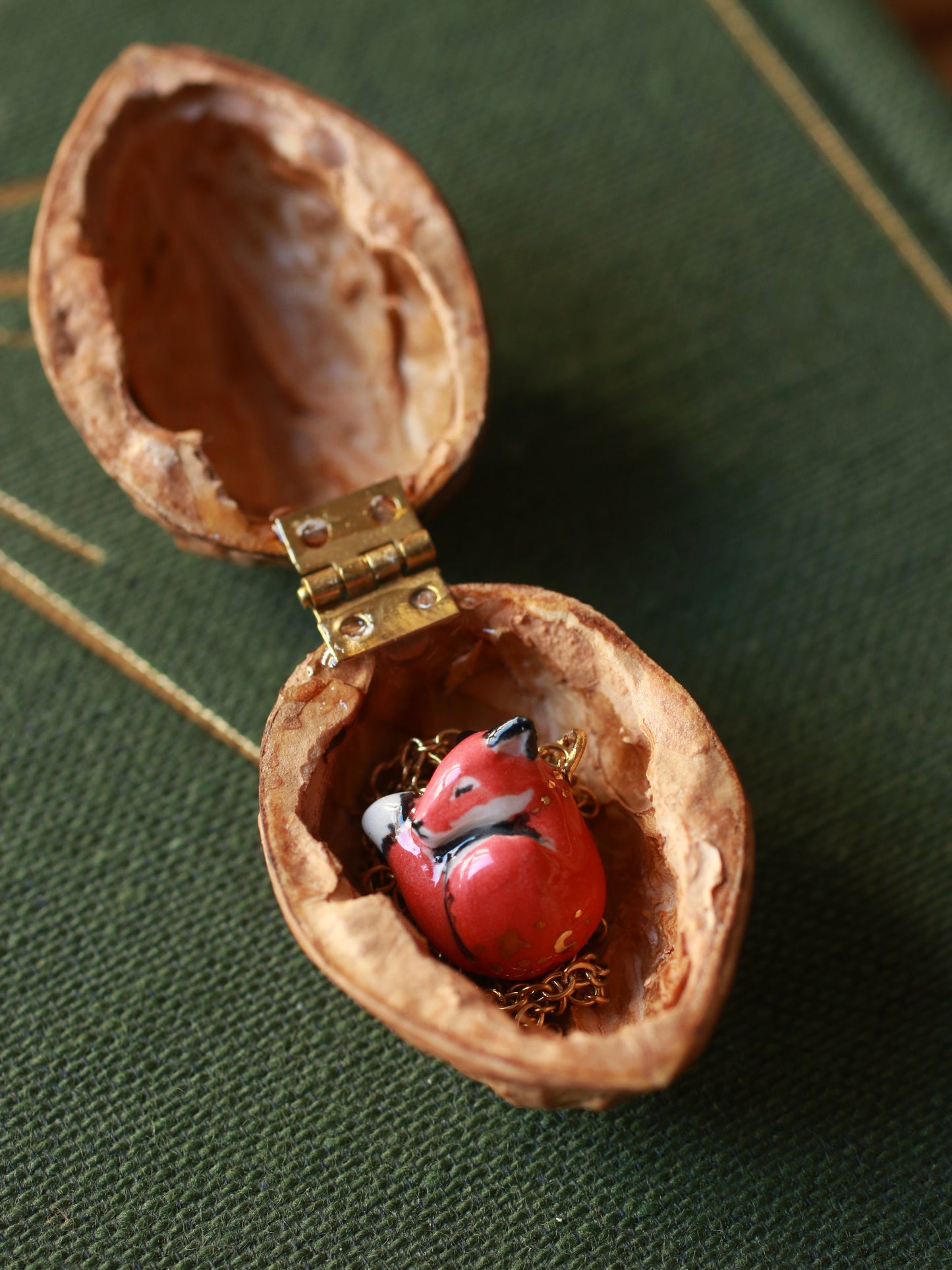 Sleeping Fox necklace in a walnut box