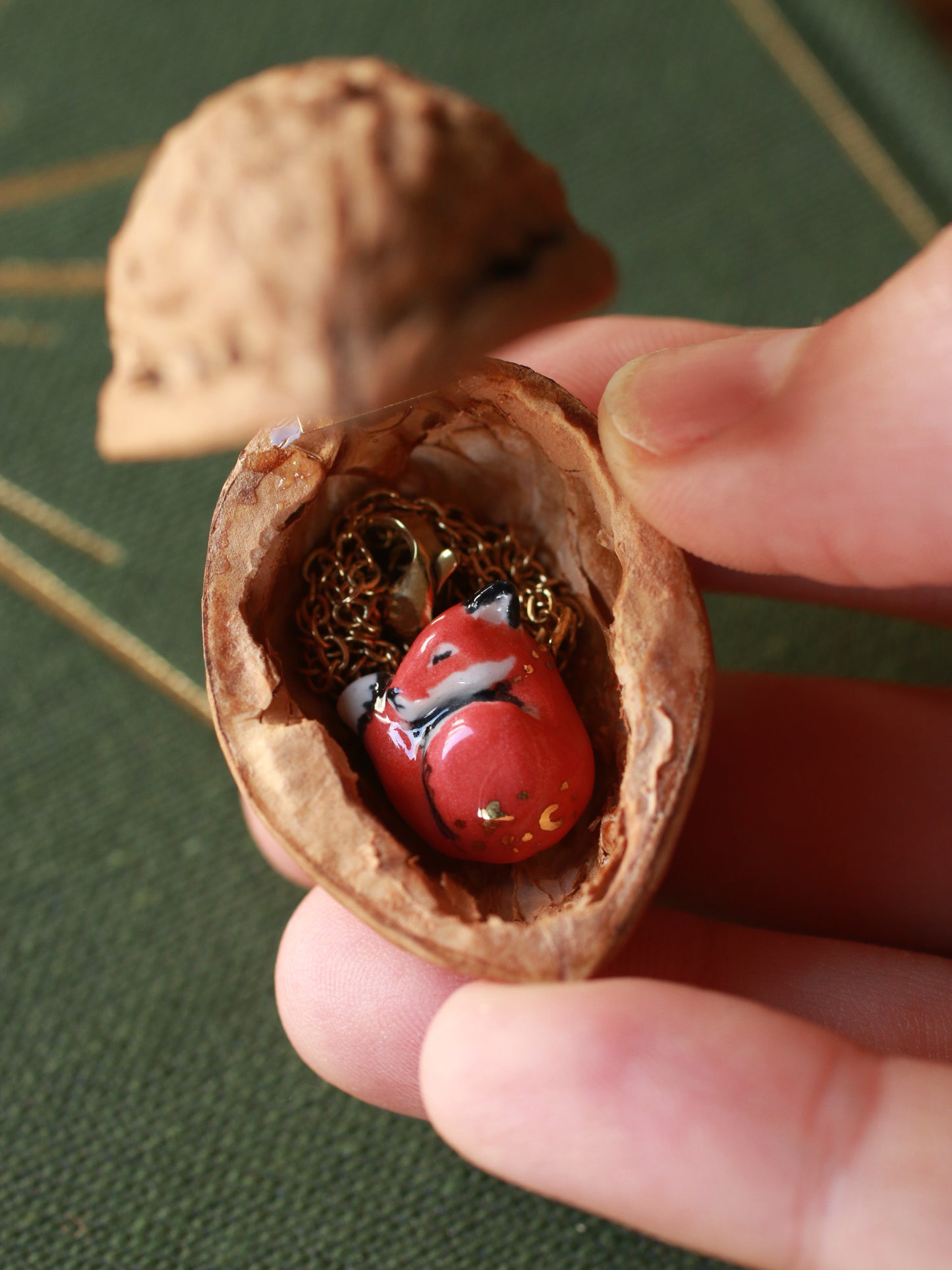 Sleeping Fox necklace in a walnut box