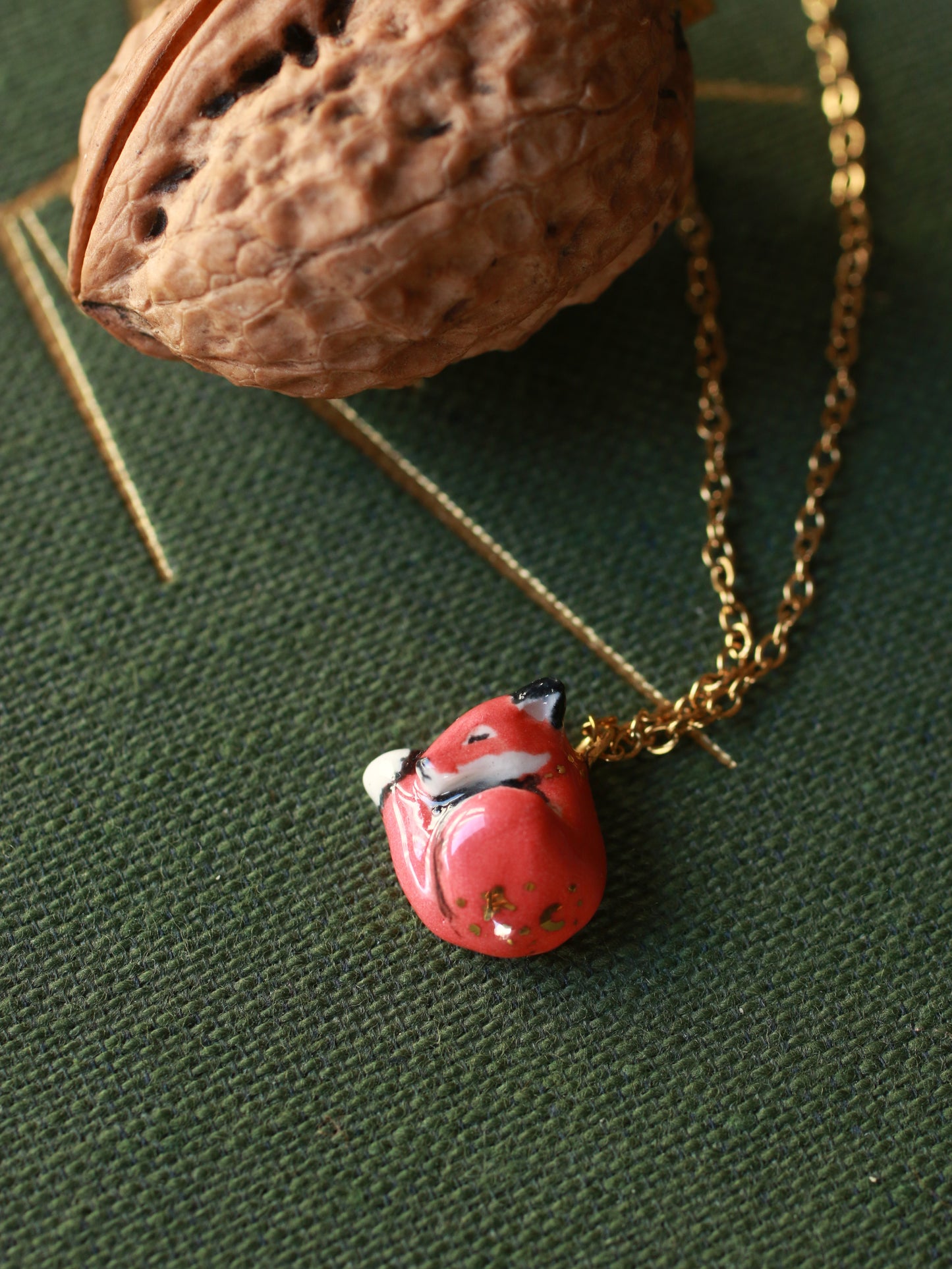 Sleeping Fox necklace in a walnut box
