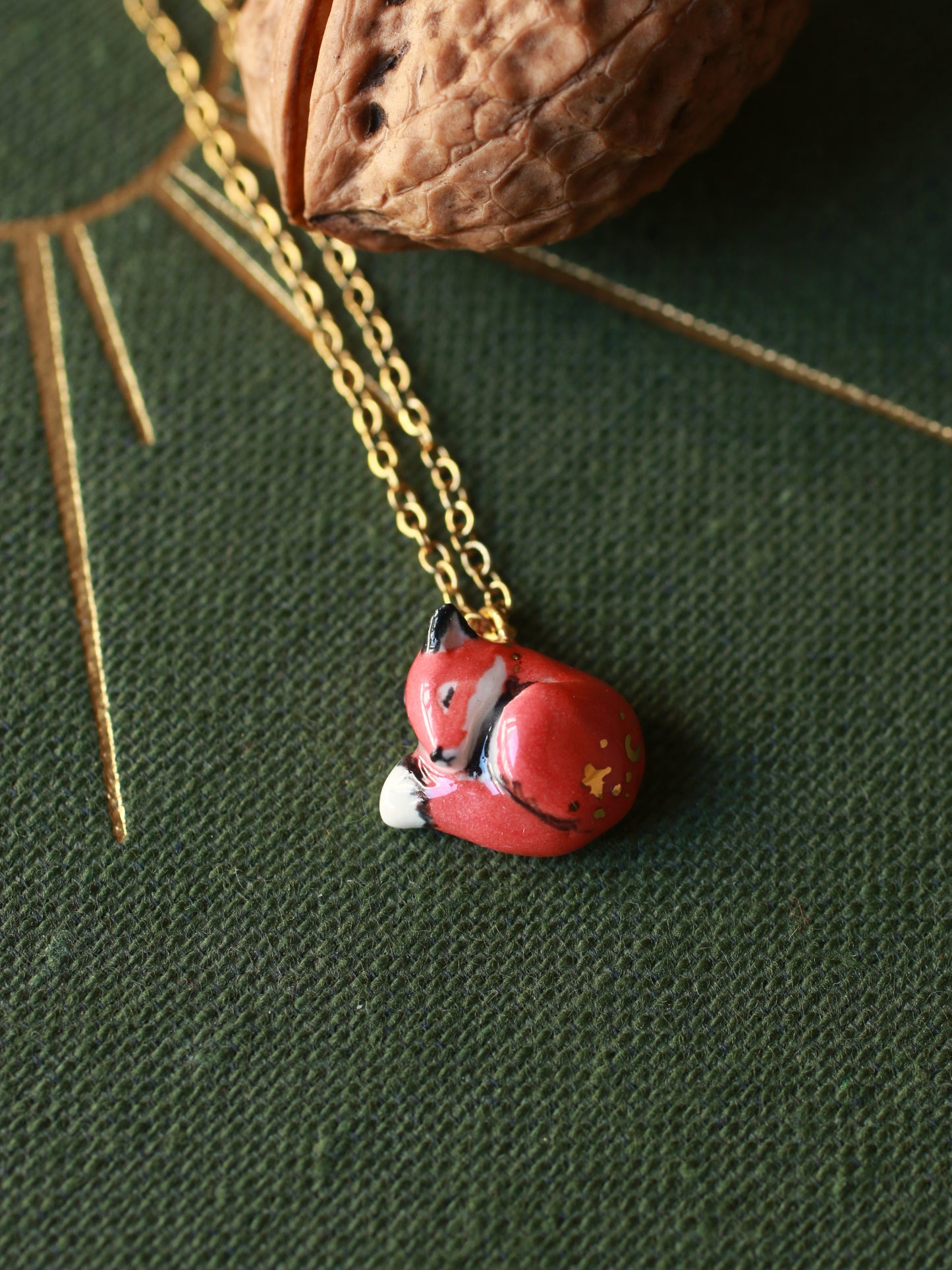 Sleeping Fox necklace in a walnut box