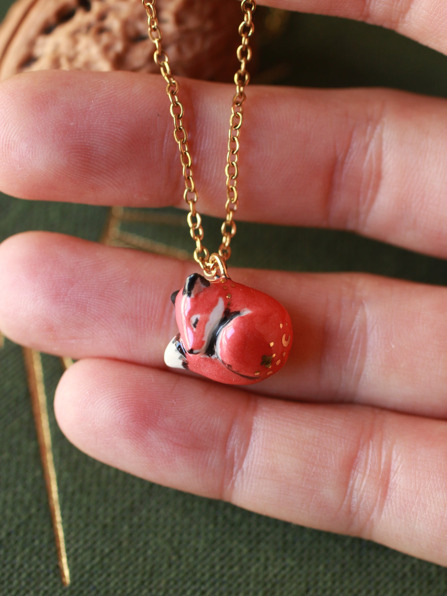 Sleeping Fox necklace in a walnut box
