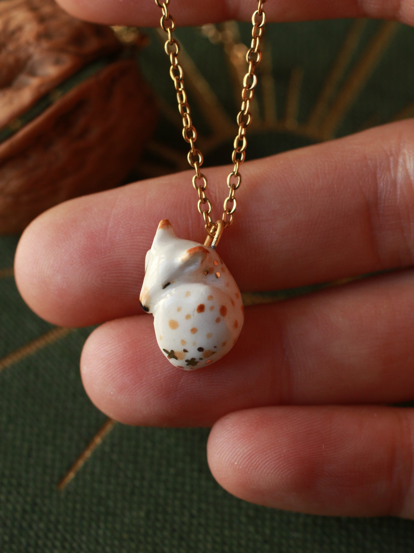 Piebald deer necklace in a walnut box