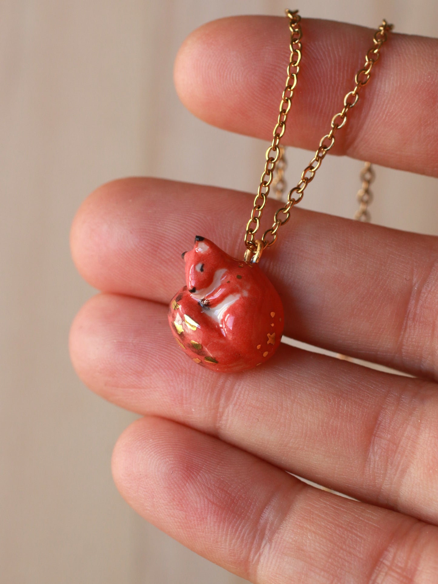 Sleeping squirrel necklace in a walnut box