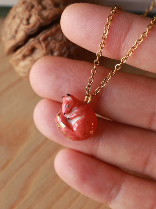 Sleeping squirrel necklace in a walnut box