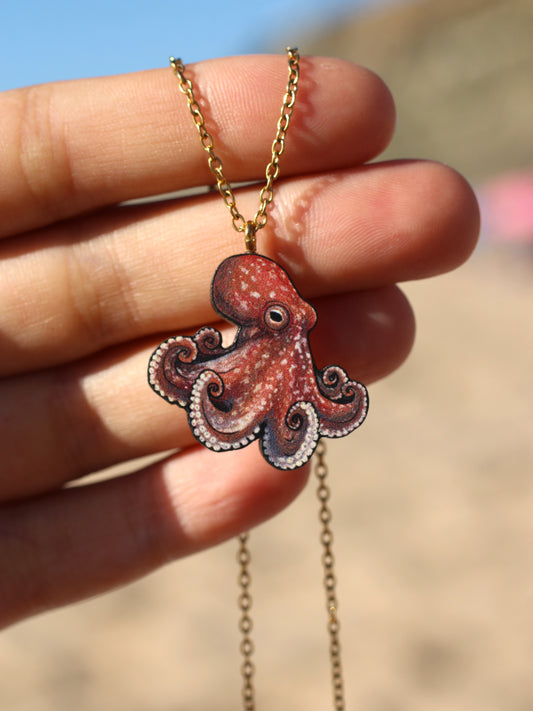 Octopus necklace - wooden octopus pendant