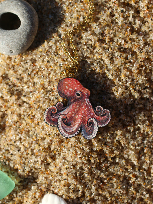 Octopus necklace - wooden octopus pendant