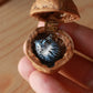 Sleeping grey tabby cat necklace in a walnut box