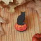 Black cat on a Jack-o'-Lantern wooden pin