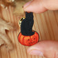 Black cat on a Jack-o'-Lantern wooden pin