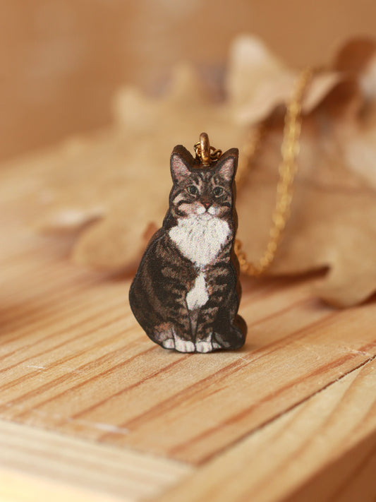 Domestic cat necklace - short hair cat pendant