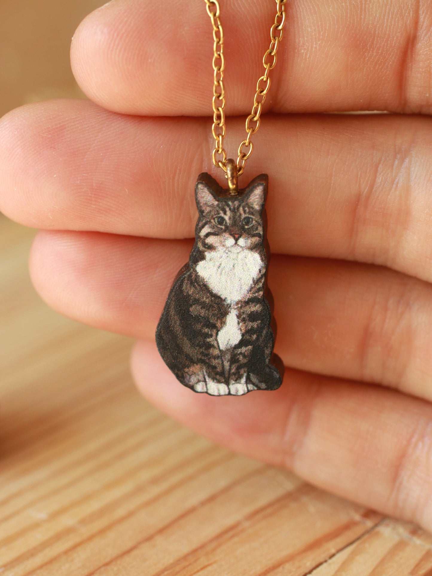 Domestic cat necklace - short hair cat pendant